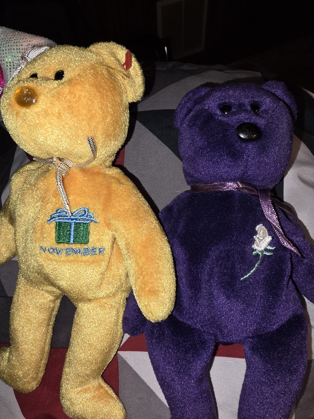 Purple & Gold Teddy Bear Pair